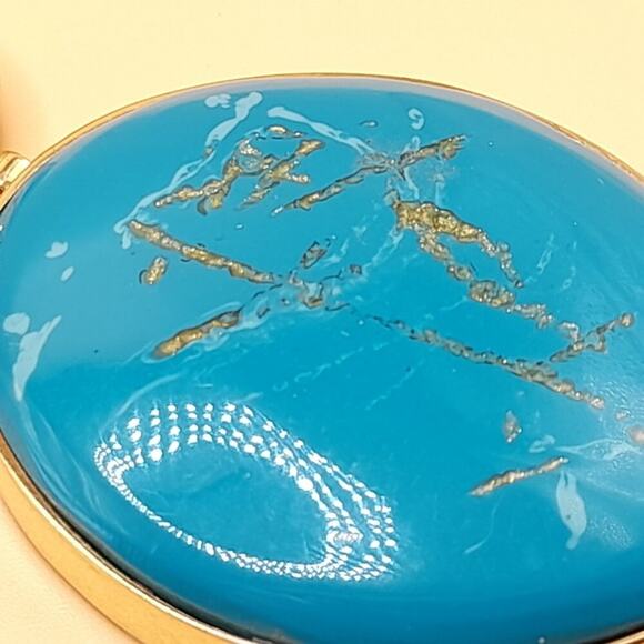 Chico's Gold Tone Chain Turquoise Pendant Necklace, Lucite Gold Accents, 22 Inch - Picture 8 of 9